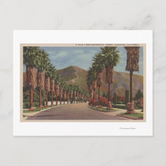 Carte Postale Pasadena, CA - Scène de rue résidentielle & Palms (Devant)