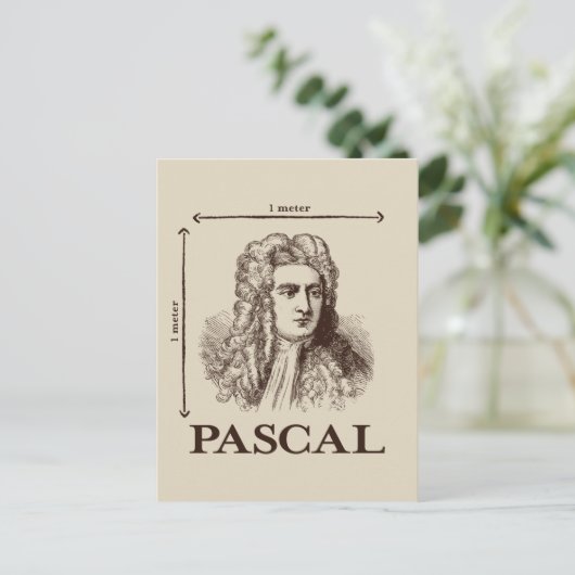 Carte Postale Pascal = 1 newton par mètre carré plaisanterie mat (Debout devant)