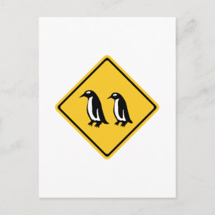 Carte Postale Passage de manchots, Panneau de signalisation, Nou