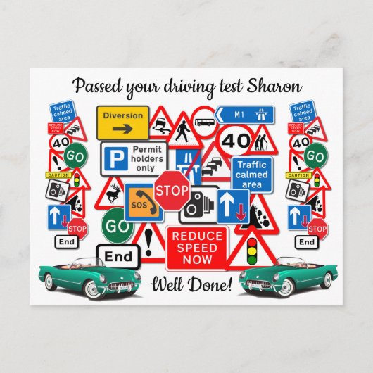 Carte Postale Passé votre test de conduite ~ Félicitations! (Devant)