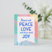 Carte Postale Pastel Abstract Peace Love Joy Christmas Post Card (Debout devant)