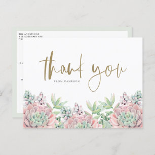 Carte Postale Pastel Aquarelle Succulents Merci d'anniversaire