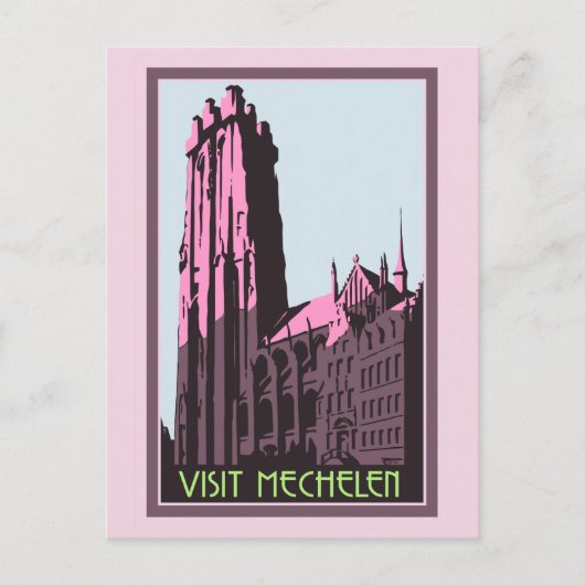Carte Postale Pastel art déco visite Mechelen Belgique voyage ad (Devant)