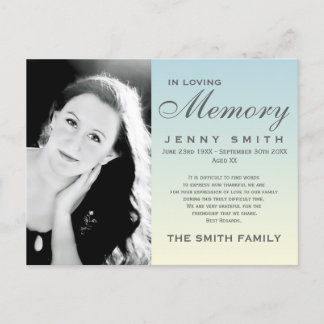 Carte Postale Pastel Blue Ombré Memorial Family Remerciements