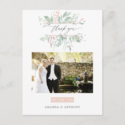 Carte Postale Pastel Blush Merci photo Mariage (Devant)