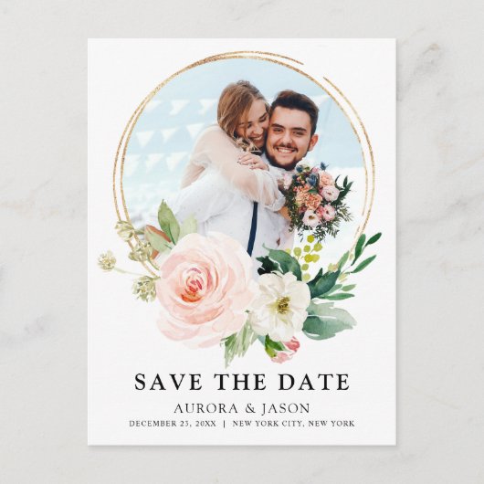 Carte Postale Pastel Blush Pretty Rose Botanical Enregistrer la (Devant)