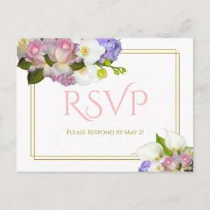 Carte Postale Pastel Bouquet Printemps Floral Mariage RSVP