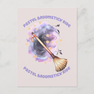 Carte Postale Pastel Broomstick Ride - Whimsical Witch Broom