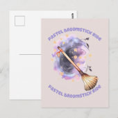 Carte Postale Pastel Broomstick Ride - Whimsical Witch Broom (Devant / Derrière)