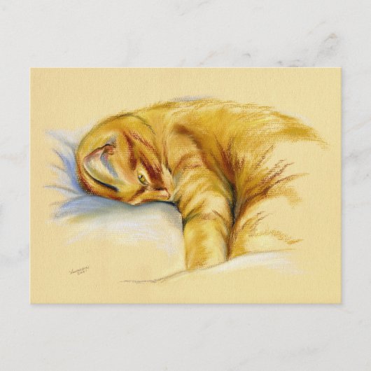 Carte Postale Pastel Chat - Pose Relaxante Tabby Orange (Devant)