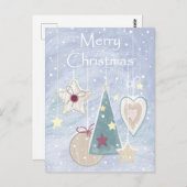 Carte Postale Pastel Colour Arbre de Noël étoile et coeur (Devant / Derrière)