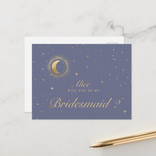 Carte postale Pastel Crescent Celestin Gold Moon (Devant/Arrière en situation)