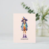 Carte Postale Pastel Cute Witch Girl Halloween esthétique (Debout devant)
