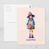 Carte Postale Pastel Cute Witch Girl Halloween esthétique (Devant / Derrière)