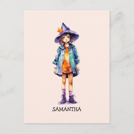 Carte Postale Pastel Cute Witch Girl Halloween esthétique (Devant)