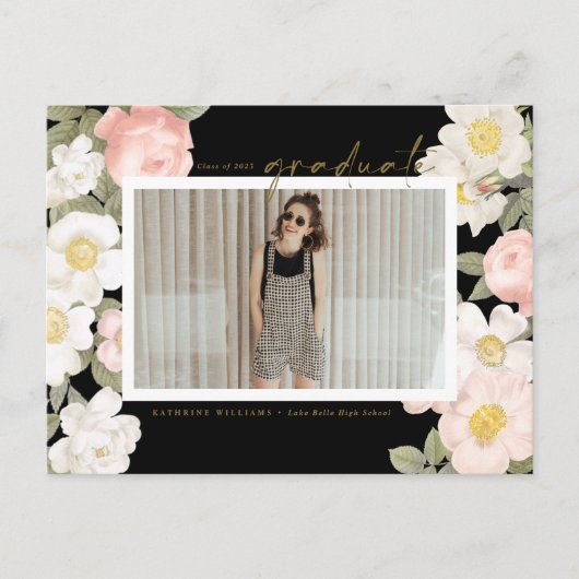 Carte Postale Pastel Fleurs Vintages Black Photo Graduation (Devant)