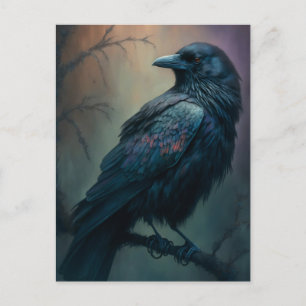 Carte Postale Pastel Goth Art Illustré Corbeau Solitaire