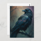 Carte Postale Pastel Goth Art Illustré Corbeau Solitaire (Devant / Derrière)