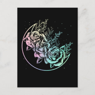 Carte Postale Pastel Goth Rose Lune Croissant gothique Fleurs