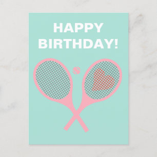 Carte Postale Pastel Heart Joueur de tennis Raquettes Ball Anniv