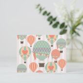 Carte Postale Pastel Hot Air Balloons Monte Pink Strié Sky (Debout devant)