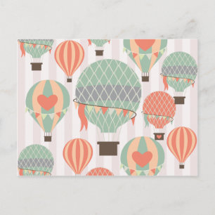 Carte Postale Pastel Hot Air Balloons Monte Pink Strié Sky