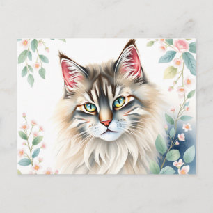 Carte Postale Pastel Norwegian Forest Portrait de chat entouré