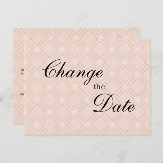 Carte Postale Pastel Peach et Gold Géométrique Modifier la date (Devant / Derrière)