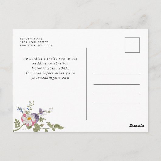 Carte Postale Pastel Pink Boho Floral Fleur sauvage Enregistrer  (Dos)