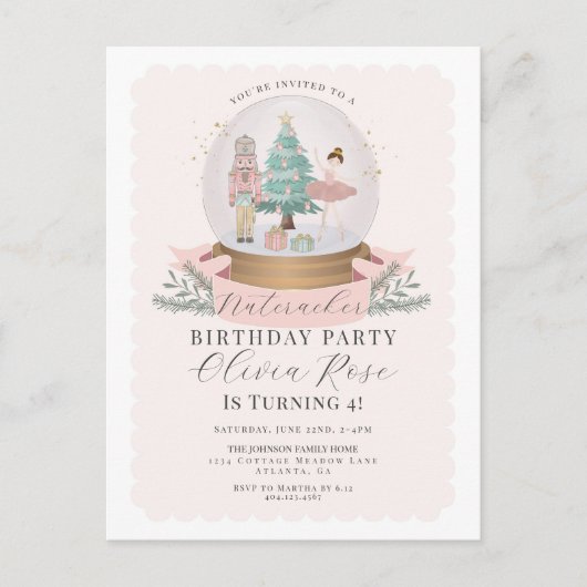 Carte Postale Pastel Pink Christmas Nutcracker fête d'anniversai (Devant)