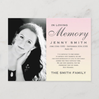 Carte Postale Pastel Pink Ombré Memorial Family Remerciements
