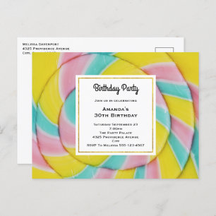 Carte Postale Pastel Rainbow Spiral Candy fête d'anniversaire
