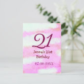 Carte Postale Pastel rose vert simple nom date 21e anniversaire  (Debout devant)