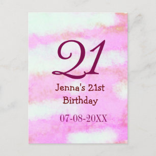 Carte Postale Pastel rose vert simple nom date 21e anniversaire 
