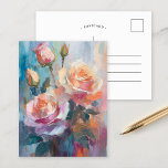 Carte Postale Pastel Roses Art Floral Abstrait Moderne<br><div class="desc">Peinture impressionniste moderne de rose, créée avec des touches texturées aux couleurs pastel douces. Les teintes délicates du rose, de la pêche et du bleu se mélangent harmonieusement, tandis que les couches texturées ajoutent profondeur et dimension à la composition florale. Cette pièce sereine capture la beauté intemporelle des roses dans...</div>