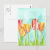 Carte Postale Pastel Tulip Aquarelle Fleurs rose doux (Devant / Derrière)