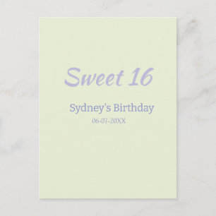 Carte Postale Pastel vert violet nom gras pour 16e anniversaire