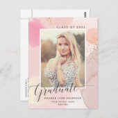 Carte Postale Pastel Watercolor Photo Graduation Faire-part (Devant / Derrière)