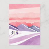 Carte Postale Pastel Watercolor Ski Mountain Sunset (Devant)