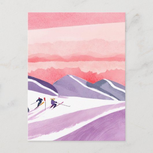 Carte Postale Pastel Watercolor Ski Mountain Sunset (Devant)