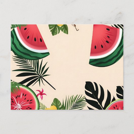 Carte Postale Pastèque Et Fleurs Vibrantes (Devant)