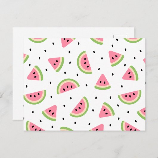 Carte Postale Pastèque rose, Graines de pastèque, Motif d'été (Devant / Derrière)