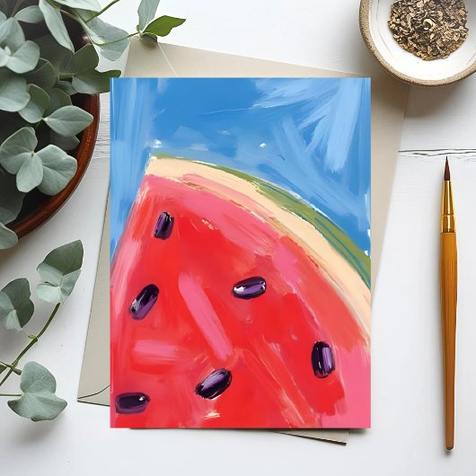 Carte Postale Pastèque rouge | Peinture de fruits à l'aquarelle