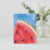 Carte Postale Pastèque rouge | Peinture de fruits à l'aquarelle (Debout devant)