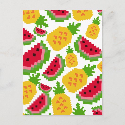 Carte Postale Pastèque tropicale et Motif Pixel d'ananas (Devant)