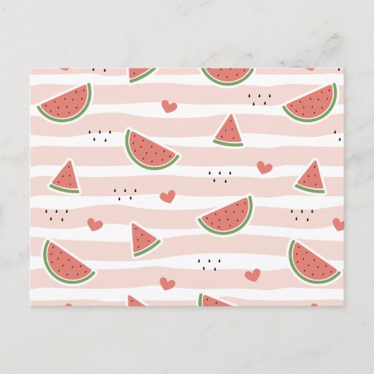 Carte Postale Pastèques rouges, cœurs, rayures, motif d'été (Devant)