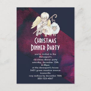 Carte Postale Pasteur de Noël Ange avec Agneaux Dîner