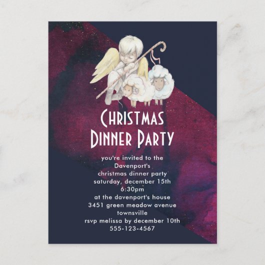 Carte Postale Pasteur de Noël Ange avec Agneaux Dîner (Devant)