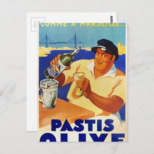 Carte Postale Pastis Olive - Comme à Marseille (Devant / Derrière)