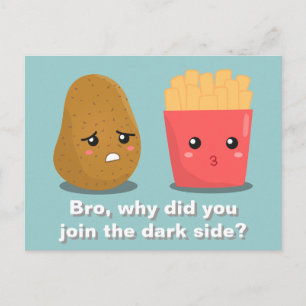 Carte Postale Patate Kawaii et Frites et le côté obscur